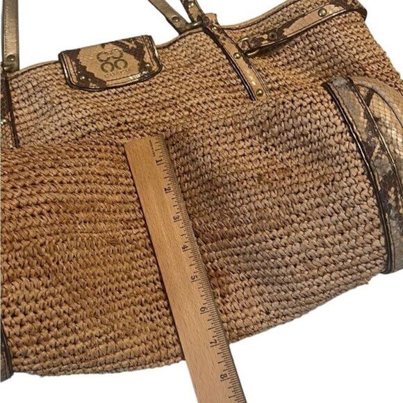 Coach Straw and Python Embossed Leather Trim Natural Large Tote 16838 - Picture 14 of 15